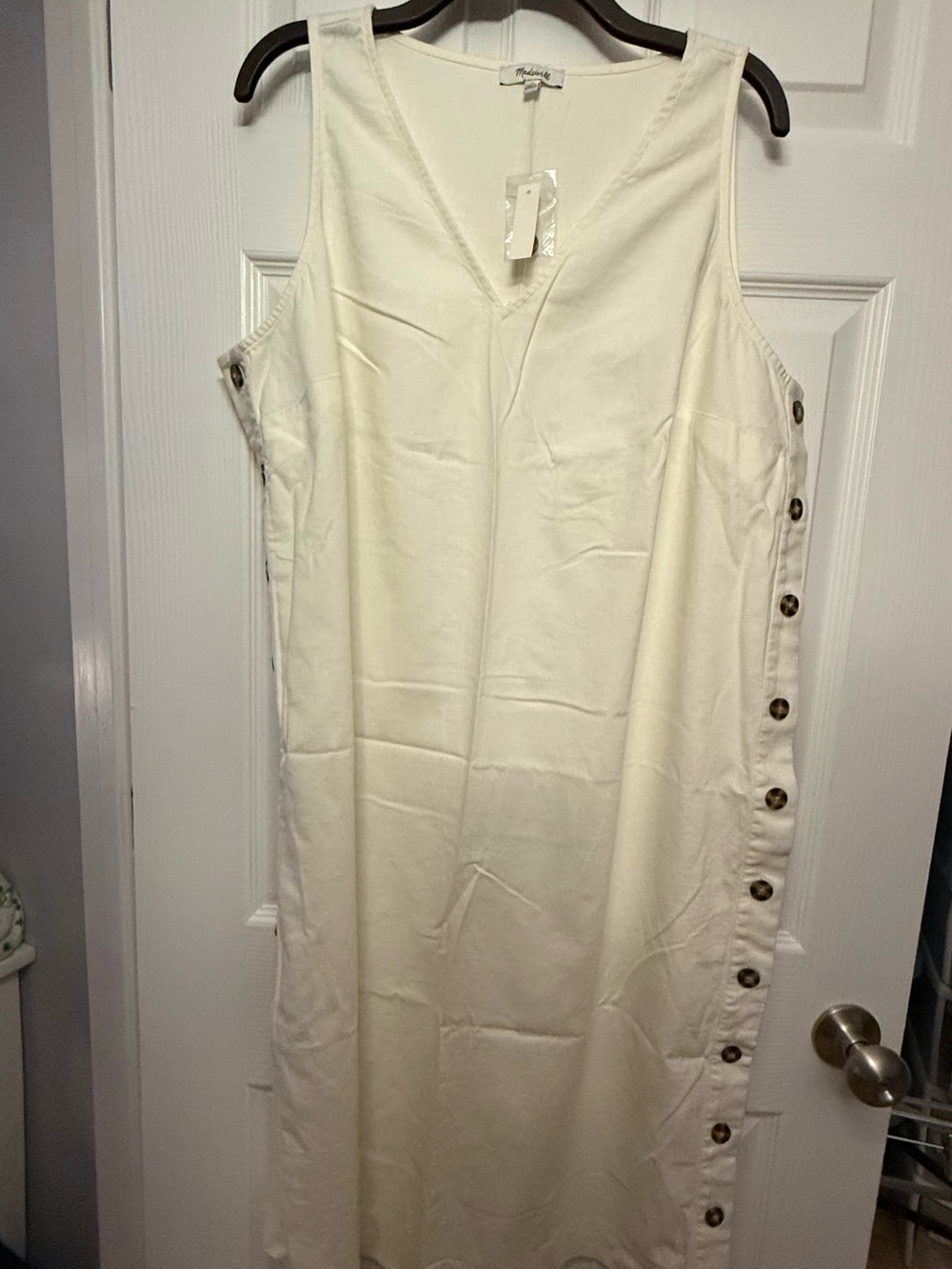 Madewell NWT Cream Sleeveless Side-Button Linen-Blend Dress SZ 1X